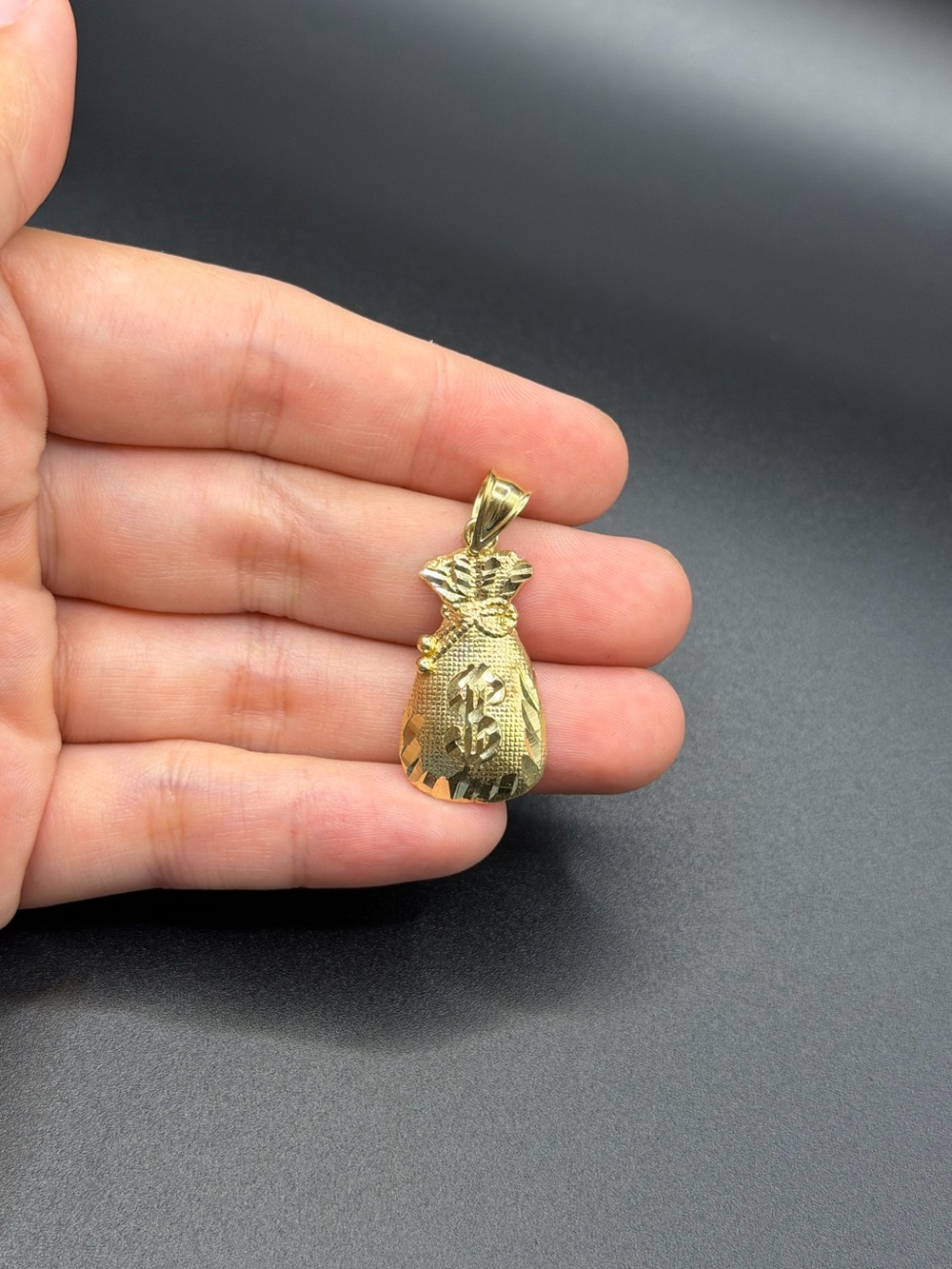 10K Solid Gold Money Bag Charm Pendant